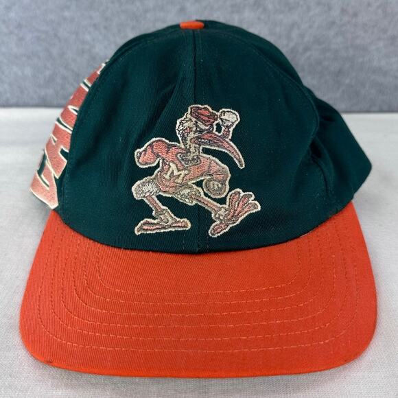 VTG Miami Canes Snapback Hurricanes Cap 90s USA Made Embroidered Green Orange - Picture 1 of 11